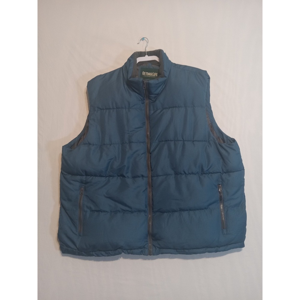 Outdoor Life Puffer Men Vest Size XXL Blue Zip Pockets. Hiking enthusiast